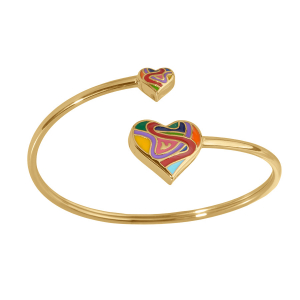 BRACELET ACIER DORÉ STELLA MIA JONC FLEXIBLE FORME COEUR 17MM ET 9MM RÉSINE MULTI COULEUR