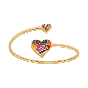 BRACELET ACIER DORÉ STELLA MIA JONC FLEXIBLE FORME COEUR 17MM ET 9MM RÉSINE MULTI COULEUR