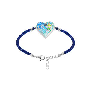 BRACELET ACIER STELLA MIA  FORME COEUR 15MM RÉSINE TON PASTEL BLEU ET VERT CORDON  BLEU 16+3CM