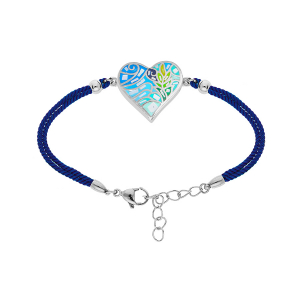 BRACELET ACIER STELLA MIA  FORME COEUR 15MM RÉSINE TON PASTEL BLEU ET VERT CORDON  BLEU 16+3CM