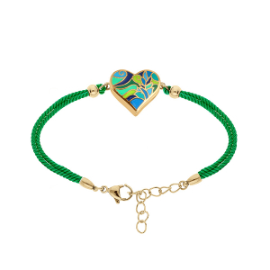 BRACELET ACIER DORÉ STELLA MIA  FORME COEUR 15MM RÉSINE BLEU ET VERT CORDON  VERT 16+3CM