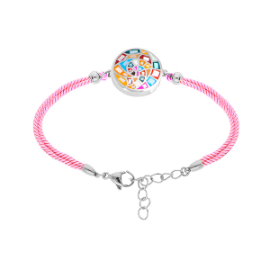 BRACELET ACIER STELLA MIA  RÉSINE MULTI COULEUR CORDON ROSE 16+3CM