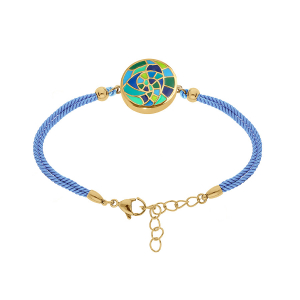 BRACELET ACIER DORÉ STELLA MIA 15MM RÉSINE VERT ET BLEU CORDON BLEU  16+3CM