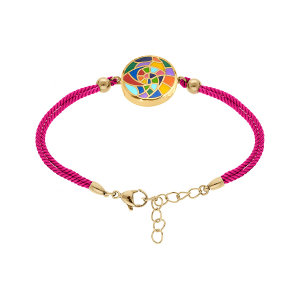 BRACELET ACIER DORÉ STELLA MIA 15MM RÉSINE MULTI COULEUR  CORDON ROUGE  16+3CM