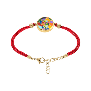 BRACELET ACIER DORÉ STELLA MIA 15MM RÉSINE MULTI COULEUR  CORDON ROUGE  16+3CM