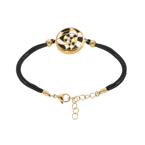 BRACELET ACIER DORÉ STELLA MIA 15MM RÉSINE BLANCHE ET NOIRE CORDON NOIR  16+3CM