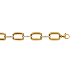 BRACELET ACIER DORÉ MAILLE RECTANGULAIRE ET BARETTES OXYDES BLANCS 17+5CM