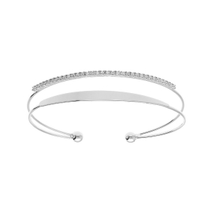 BRACELET ACIER RIGIDE 2 RANGS 1 RAIL OXYDES BLANCS SERTIS 57MM X 55MM