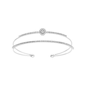 BRACELET ACIER RIGIDE 2 RANGS RAIL OXYDES BLANCS SERTIS 57MM X 55MM