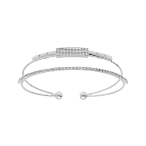 BRACELET ACIER RIGIDE 1 RANG RAIL ET PAVÉ OXYDES BLANCS SERTIS 57MM X 55MM