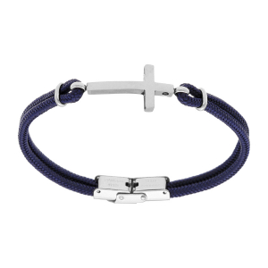 BRACELET ACIER DOUBLE CORDON BLEU CROIX 25MM 21CM RÉGLABLE