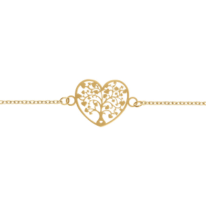BRACELET ACIER PVD DORÉ COEUR ARBRE DE VIE DECOUPE 18MM  16+3CM