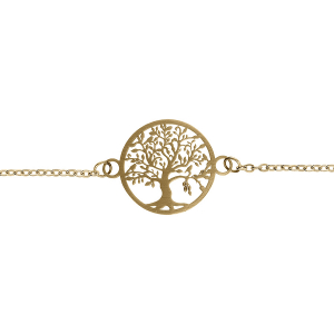 BRACELET ACIER DORÉ ROND ARBRE DE VIE DECOUPE 16MM  16+3CM