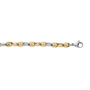 BRACELET ACIER ET PVD DORÉ GRAIN DE CAFÉ 16+3CM