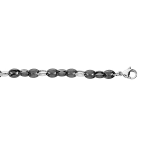 BRACELET ACIER ET PVD NOIR GRAIN DE CAFÉ 16+3CM