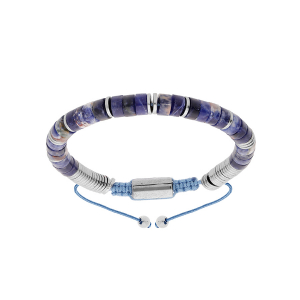 BRACELET ACIER PIERRES SODALITE VÉRITABLE COULISSANT CORDON BLEU