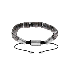 BRACELET ACIER PIERRES LABRADORITE VÉRITABLE COULISSANT CORDON NOIR