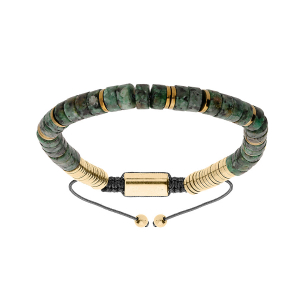 BRACELET ACIER PIERRES JASPE VERT VÉRITABLE COULISSANT CORDON NOIR