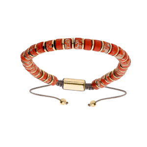 BRACELET ACIER JASPE ORANGE VÉRITABLE COULISSANT CORDON GRIS