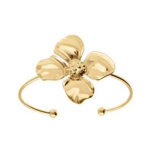 BRACELET ACIER DORÉ JAUNE RIGIDE OUVERT FLEUR DIM 37 X 37