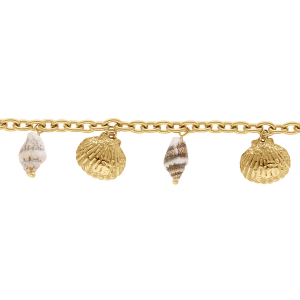 BRACELET ACIER DORÉ PAMPILLES COQUILLAGES 16+3CM