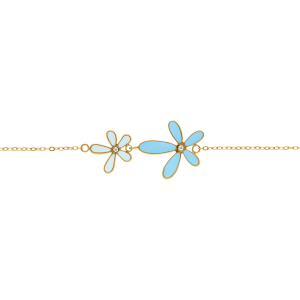 BRACELET ACIER DORÉ 2 FLEURS RÉSINE BLEU 17+3CM