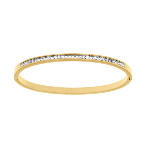 BRACELET ACIER DORE RIGIDE ARTICULÉ OXYDES BLANCS  60MM X 50MM