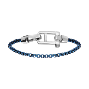 BRACELET ACIER SATINÉ MAILLE JASERON PVD BLEU FERMOIR ACIER BRILLANT 18CM