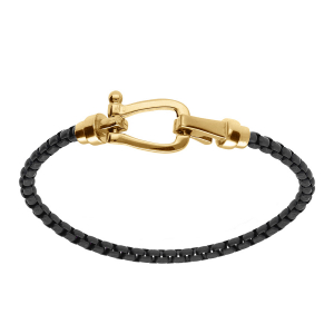 BRACELET ACIER DORÉ MAILLE JASERON NOIR  18CM
