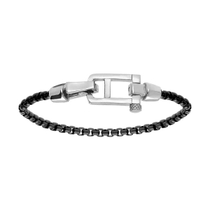 BRACELET ACIER SATINÉ MAILLE JASERON PVD NOIR FERMOIR ACIER BRILLANT  18CM