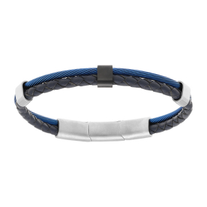 BRACELET ACIER ET CUIR BOVIN BLEU ET CABLE BLEU