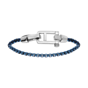 BRACELET ACIER SATINÉ MAILLE JASERON PVD BLEU FERMOIR ACIER BRILLANT  19.5CM