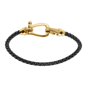 BRACELET ACIER DORÉ MAILLE JASERON NOIR  19.5CM