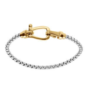 BRACELET ACIER SATINÉ MAILLE JASERON FERMOIR DORÉ 19.5CM