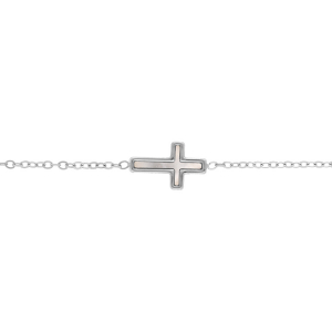 BRACELET ACIER CROIX NACRE IMITATION 16+3CM