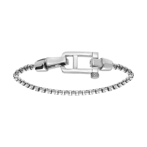 BRACELET ACIER SATINÉ MAILLE JASERON FERMOIR BRILLANT 21CM