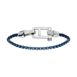 BRACELET ACIER SATINÉ MAILLE JASERON PVD BLEU FERMOIR ACIER BRILLANT  21CM