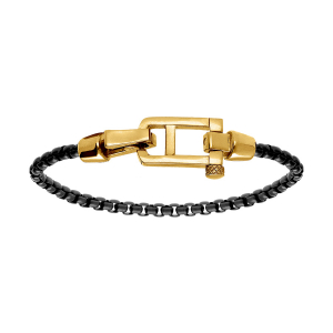 BRACELET ACIER SATINÉ MAILLE JASERON PVD NOIR  FERMOIR DORÉ BRILLANT 21CM