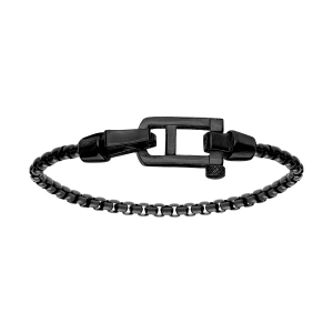 BRACELET ACIER SATINÉ MAILLE JASERON PVD NOIR FERMOIR PVD NOIR BRILLANT  21CM