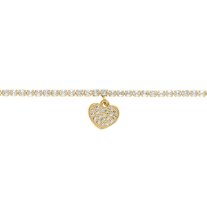 BRACELET ACIER DORÉ OXYDES BLANCS SERTIS PAMPILLE COEUR DORÉ OXYDES BLANCS 16+3CM
