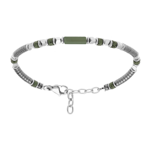 BRACELET ACIER RONDELLES ET TUBE VERT 18+3CM