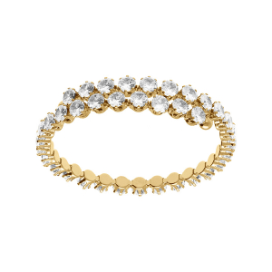 BRACELET ACIER DORÉ SOUPLE OUVERT RAIL OXYDES BLANCS SERTIS 52MM