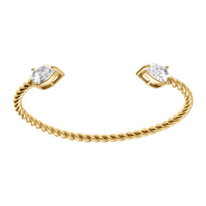 BRACELET ACIER DORÉ JONC OUVERT TORSAGE 2 OXYDES BLANCS SERTIS 65MM