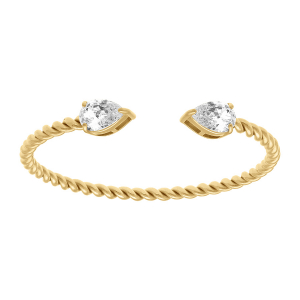 BRACELET ACIER DORÉ JONC OUVERT TORSAGE 2 OXYDES BLANCS SERTIS 60mm x 54mm