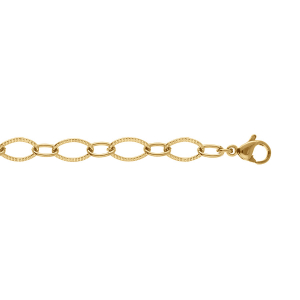 BRACELET ACIER DORÉ MAILLE OVALE ALTERNÉ CISELÉE 18CM