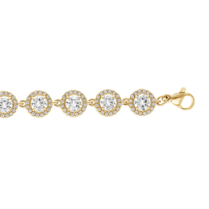 BRACELET ACIER DORÉ 15 ELEMENTS RONDS OXYDES BLANCS SERTIS CONTOUR OXYDES BLANCS SERTIS  16+3CM