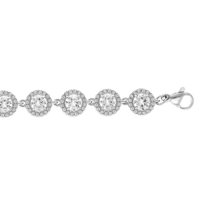 BRACELET ACIER 15 ELEMENTS RONDS OXYDES BLANCS SERTIS CONTOUR OXYDES BLANCS SERTIS  16+3CM
