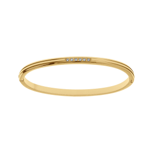 BRACELET ACIER DORÉ ARTICULÉ  OXYDES BLANCS SERTIS