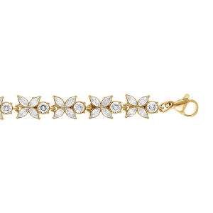 BRACELET ACIER DORÉ MULTI FLEURS OXYDES BLANCS SERTIS 16+3CM