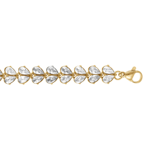 BRACELET ACIER DORÉ MULTI COEURS OXYDES BLANCS SERTIS 16+3CM